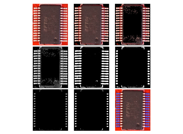 Steps of the Classic Computer Vision pipeline for IC pin detection.